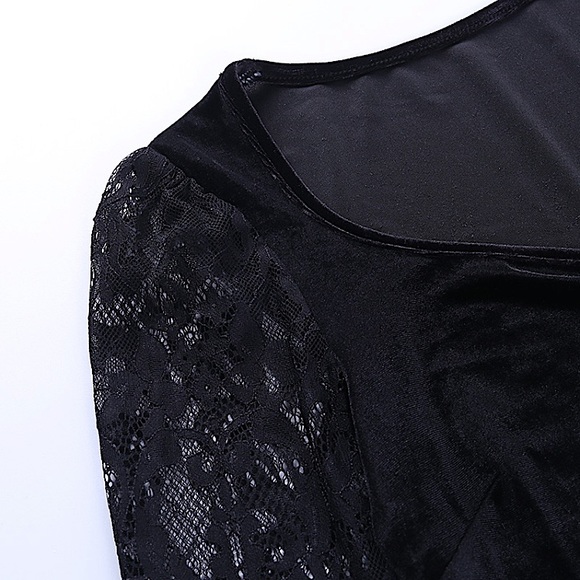 Black velvet long flare sleeve v-neck top - Picture 8 of 12